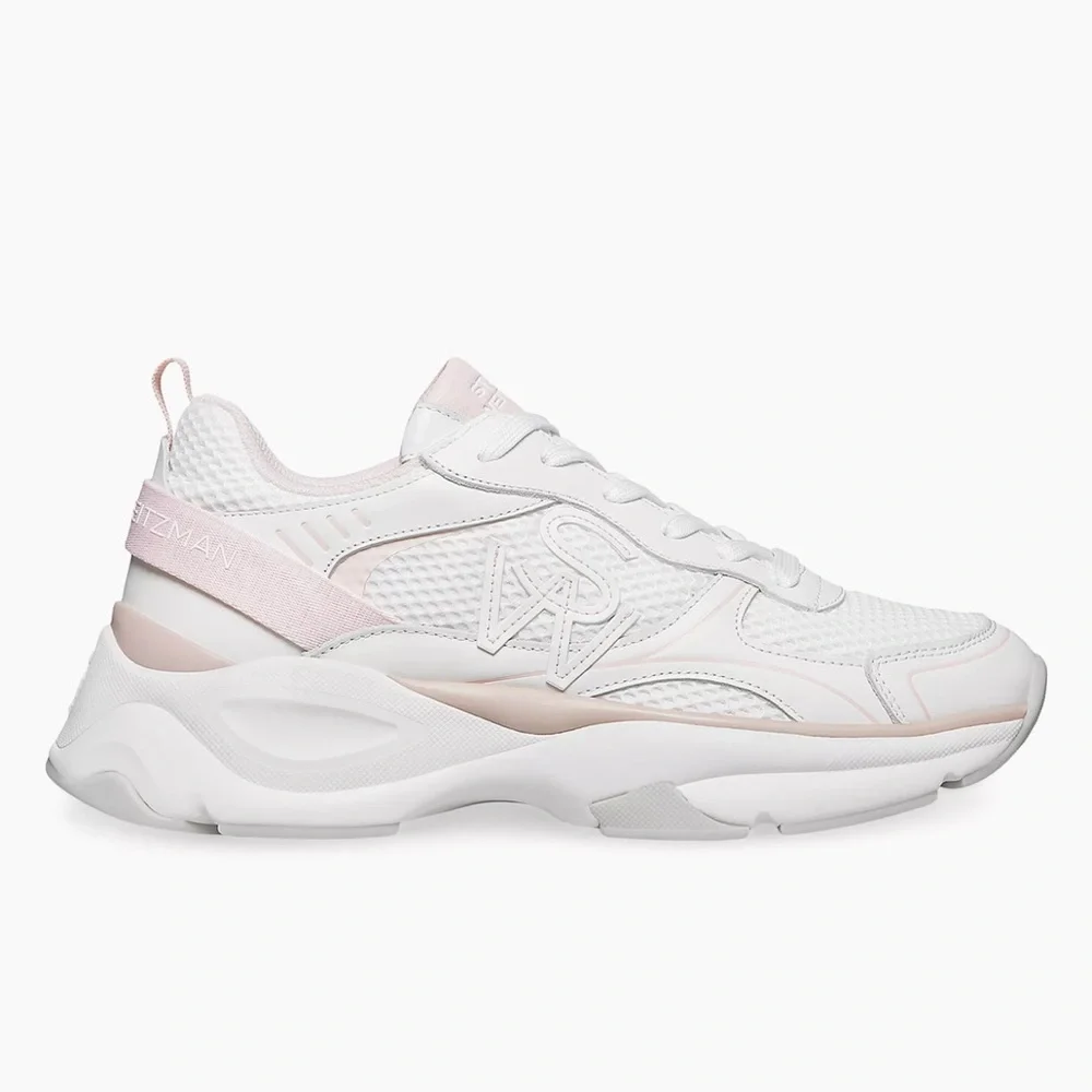 Stuart Weitzman White and Pink Athletic Shoes, Mesh & Leather Trainer Sneakers